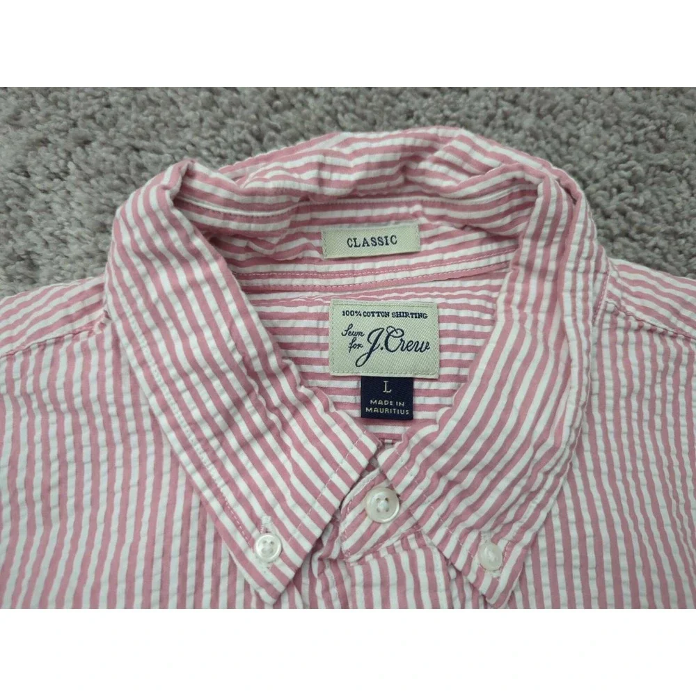 J Crew Button Up Shirt Mens Large Pink Striped Classic 100% Cotton Preppy Casual